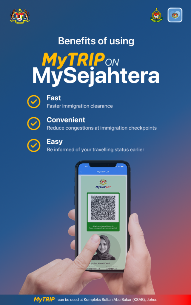 Crossing the boarder by bus using my trip QR code in Mysejahtera app. 