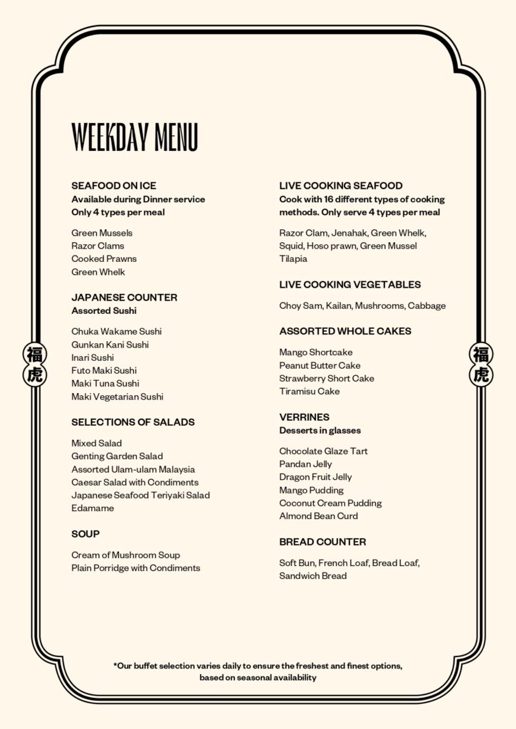 FUHU Genting Weekday Menu