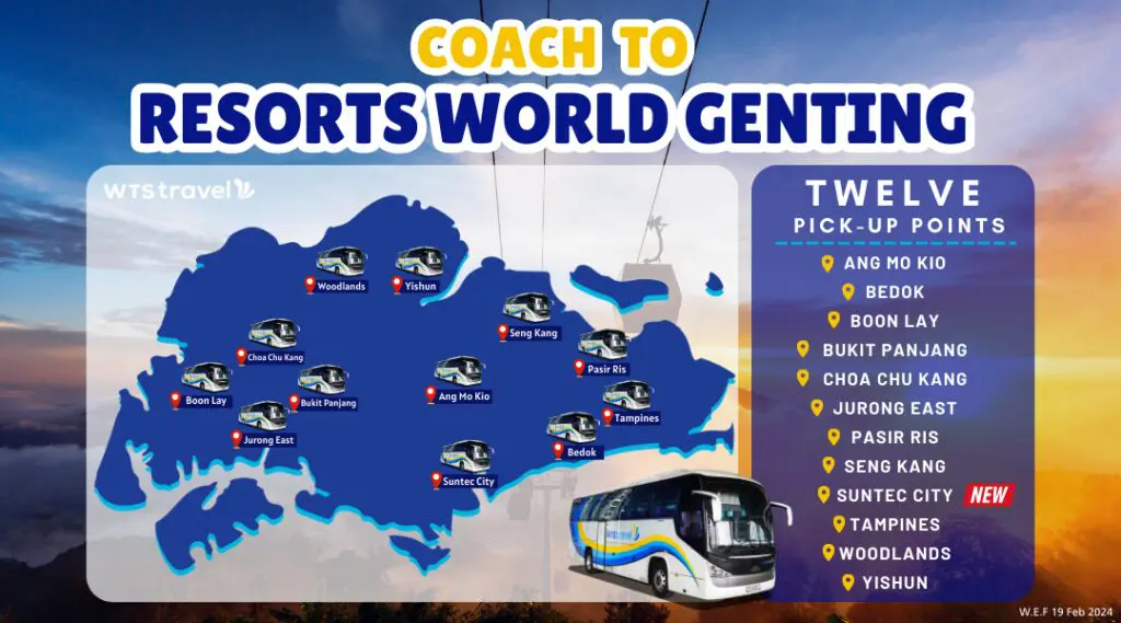 WTS Travel Pick up location Singapore: Here is the list with dots removed and separated by commas:

Pasir Ris (Downtown East - BEGONIA Pickup Point), Blk 710 - Ang Mo Kio Ave 8, Sengkang - Compass One (G16 Taxi Stand), Suntec City Mall (Tower 2 Coach Bay), Tampines MRT (Exit B), Yishun MRT (Exit C - Along Yishun Ave 2), Bedok Djitsun Mall (Near Refuse Centre), Woodlands Causeway Point (Infront of KFC), Boon Lay (Jurong Point 1 Carpark Entrance), Bukit Panjang Plaza (Near Taxi Stand), Choa Chu Kang MRT (Private Bus Pick Up Bay No.5), Jurong East (Venture Ave Bus Bay No.5)